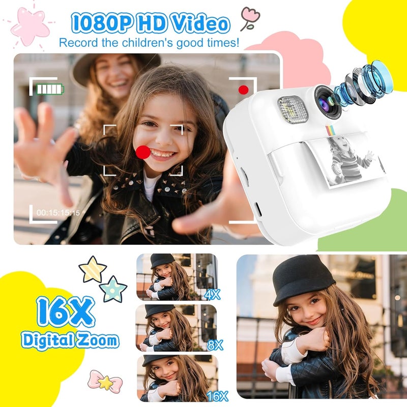 Dafotil Instant Print Camera for Kids, 3-12 Year Old Girls Boys Gifts, 1080P Video Children Digital Camera with 32GB Card, Kids Christmas Birthday Gifts Toddler Photo Camera Toys for Age 3 4 5 6 7 8 9 White - Image 4